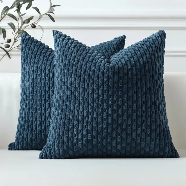 Ibenzoa Set van 2 Luxe Corduroy Sierkussenslopen voor Stijlvolle Woonkamer en Slaapkamer Decoratie blauw
