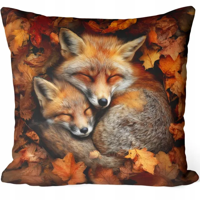 HomeView Decoratieve Kussenhoes 45x45cm - Herfst Vos & Bladeren multicolor