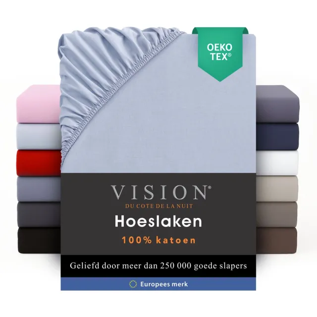 VISION home VISION Hoeslaken - 100% katoen - 200 x 200 cm met ruime hoek van 30cm - Geschikt voor boxspring matras - Lichtgrijs - Oekotex gecertificeerd