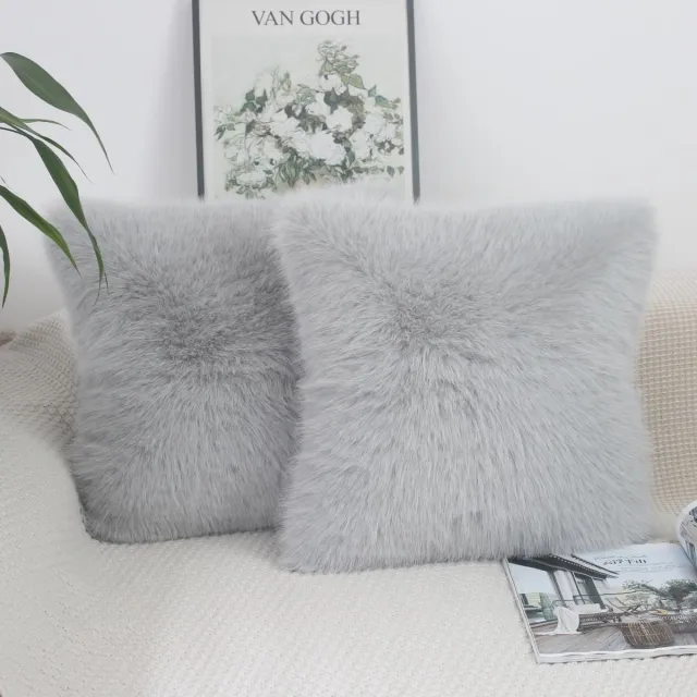 Imperatoris Kussenhoes/Kussensloop Pluche voor Woonkamer Kussen 45 x 45 cm - Fluffy Sierkussen- Cushion Cover Set van 2 grijs - decoratieve kussenhoezen