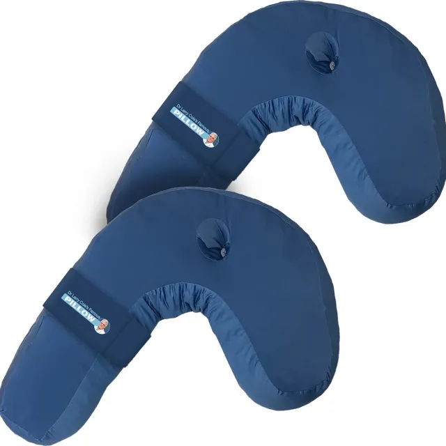 Side Sleeper Pro Memory Foam hoofdkussen – Set of 2 - Zijslaperkussen met traagschuim - Slaapkussen met contour voor ergonomische pasvorm – Orthopedisch J-vormig kussen met neksteun verbetert de slaaphouding Blauw