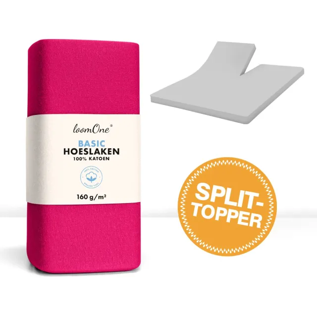 Loom One Hoeslaken Splittopper – 100% Jersey Katoen – 180x200 cm – tot 12cm matrasdikte– 160 g/m² – Rood