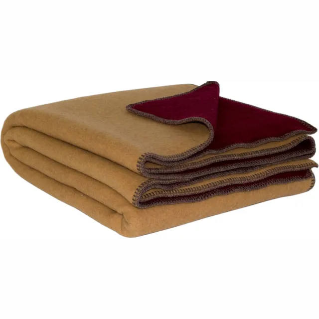 Most Wijn & Honing - 1-persoons omkeerbare bed deken - Merino wol - 140 x 200 cm - rood-geel rood, geel
