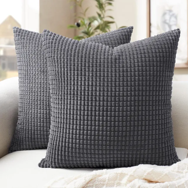 Famanu Set van 2 corduroy kussenhoezen, 35 x 35 cm, grijs, kleine bankkussens voor decoratie in woonkamer, slaapkamer en buitengebruik, ideaal voor een stijlvolle en veelzijdige inrichting