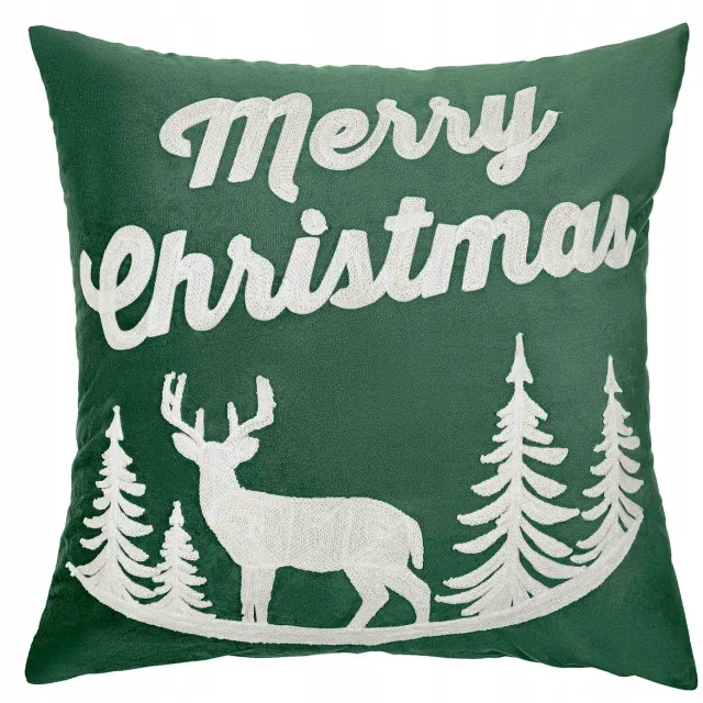 Spod Igły i Nitki Kerstkussenhoes 45x45cm, Groen, Met Rendier & 'Merry Christmas'