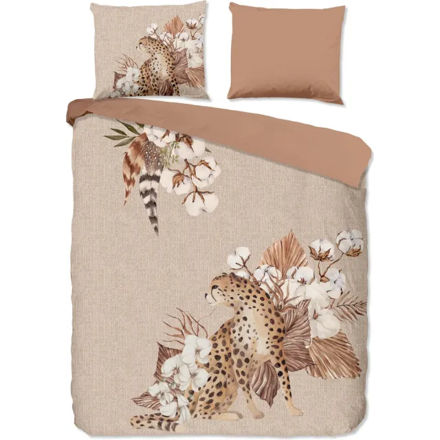 Good Morning dekbedovertrek tijger en bloemen - Zand - 100% Katoen flanel Sand
