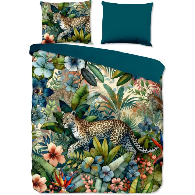 Pure dekbedovertrek luipaard met bladeren - Lits jumeaux 240x200/220 cm - Multi - Microvezel