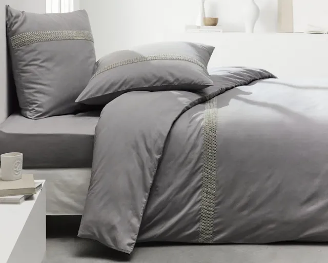 KGS Promolinge Beddengoedset van 100% katoen – Prestige dekbedovertrek + kussenslopen van 63x63 cm – luxe macramé staal