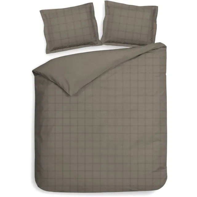 Heckettlane Dekbedovertrek Diamante - Bedlinnen - Tweepersoons - 200x200-220 cm - Taupe - Dekbedovertrek van 100% Katoen-Satijn