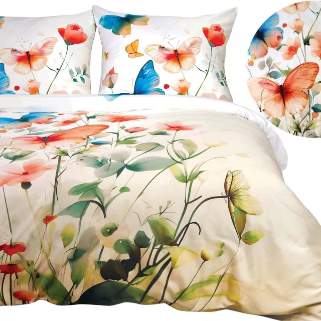 Darymex Satynlove Premium - Dekbedovertrekset - 100% Katoen Satijn - Pastel Bloemen & Vlinders - Met Ritssluiting Multicolor