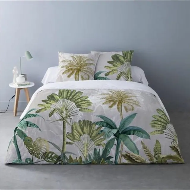 Better Nights 2-Persoonsdekbedovertrek Travelers Palm 240x220 cm - met 2 kussenslopen- 100% percale katoen wit