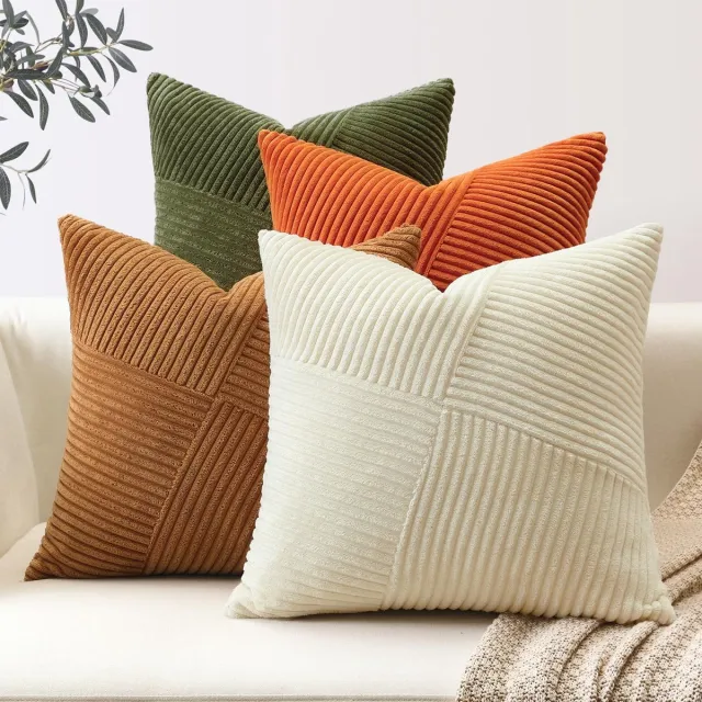 Unyqoos Set van 4 decoratieve kussenslopen in corduroy met unieke gestreepte textuur voor woonkamer en meer Rooster olijfgroen