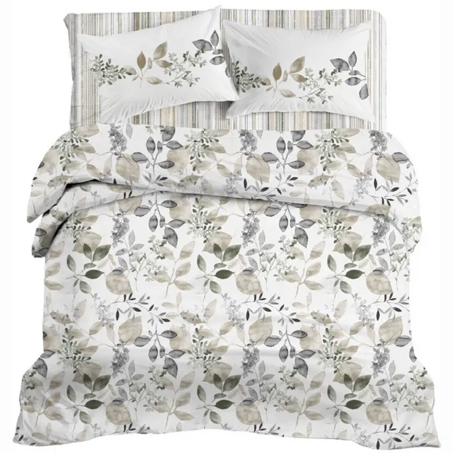 LINNICK Dekbedovertrek Katoen Renforcé Azura - Beige - Dekbedovertrek 240x200/220cm - 100% Katoen - Lits Jumeaux - Dekbedovertrekken - Botanisch Dekbedovertrek Azura beige