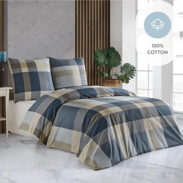 Ibenzoa Beddengoedset van ademend katoen met ritssluiting voor luxe slaapervaring en comfort blauw