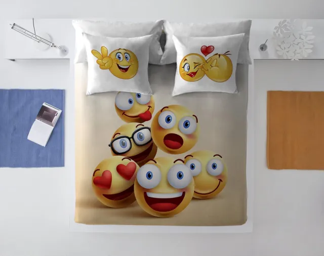 Lekker Snoozen dekbedovertrek- smiley - katoen Lichtgeel