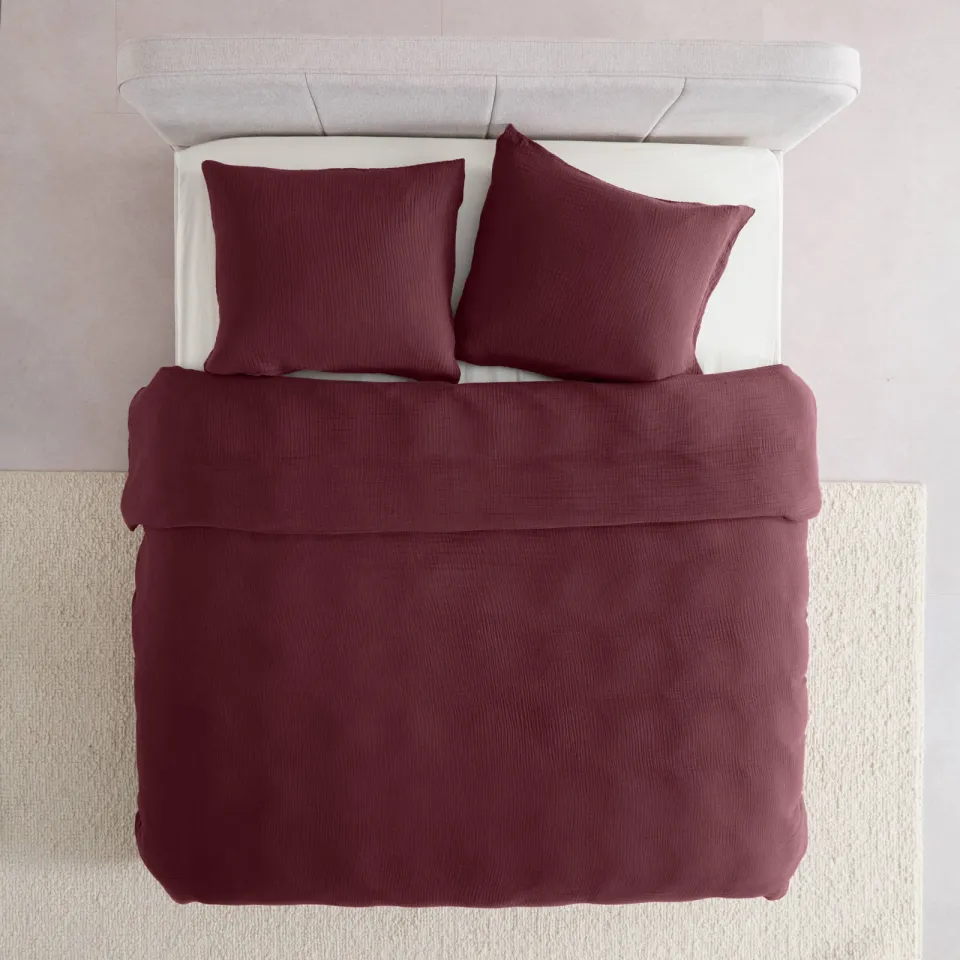 NOUS Living mousseline 2-persoons dekbedovertrek 200x220 cm - donkerrood