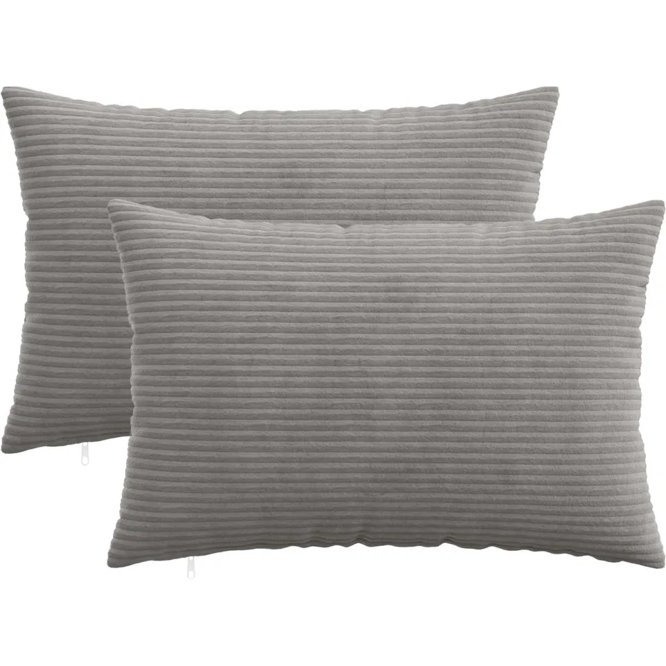 vidaXL Kussensloop 2 st HEERLEN Lichtgrijs 50 x 80 cm corduroy, foto 3