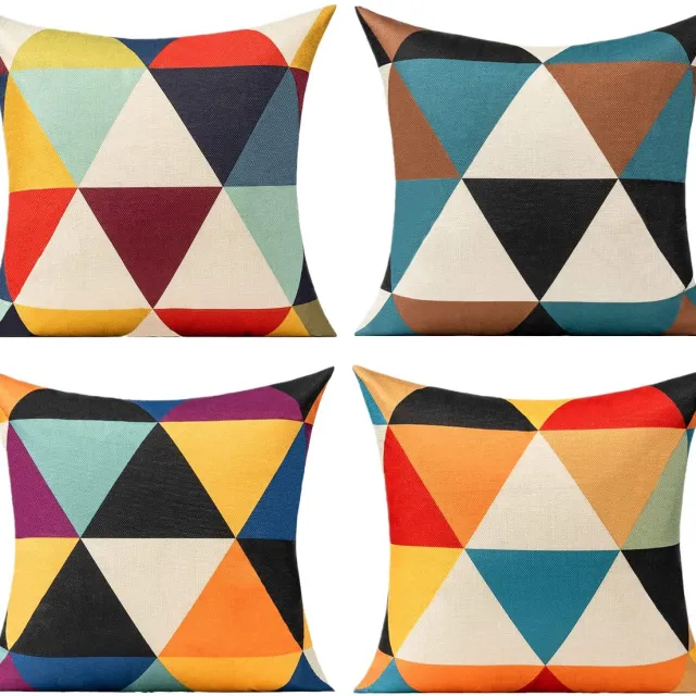 Unyqoos Set van 4 kleurrijke kussenhoezen voor buiten en binnen met geometrisch patroon Kleurrijke geometrie