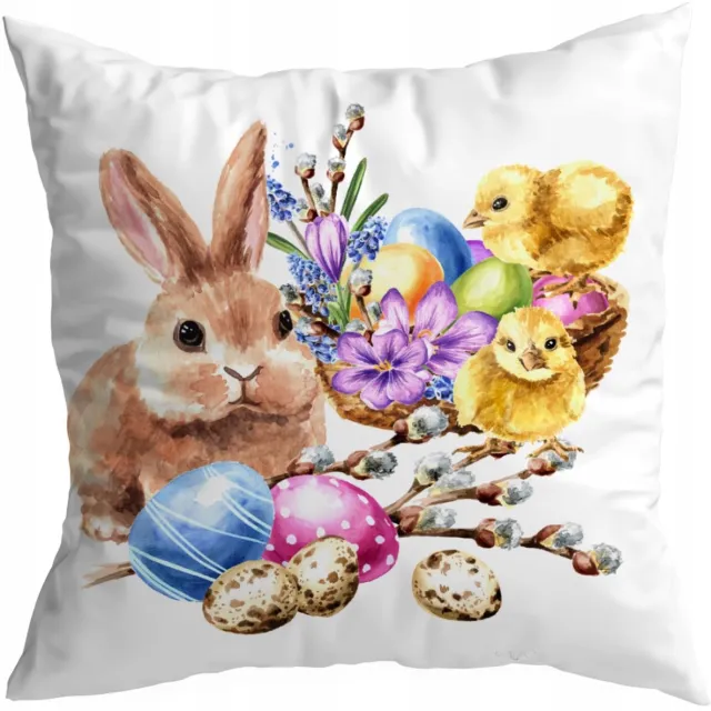 HomeView Decoratieve Kussenhoes 50x50cm - Paasdecoratie met Konijn Multicolor
