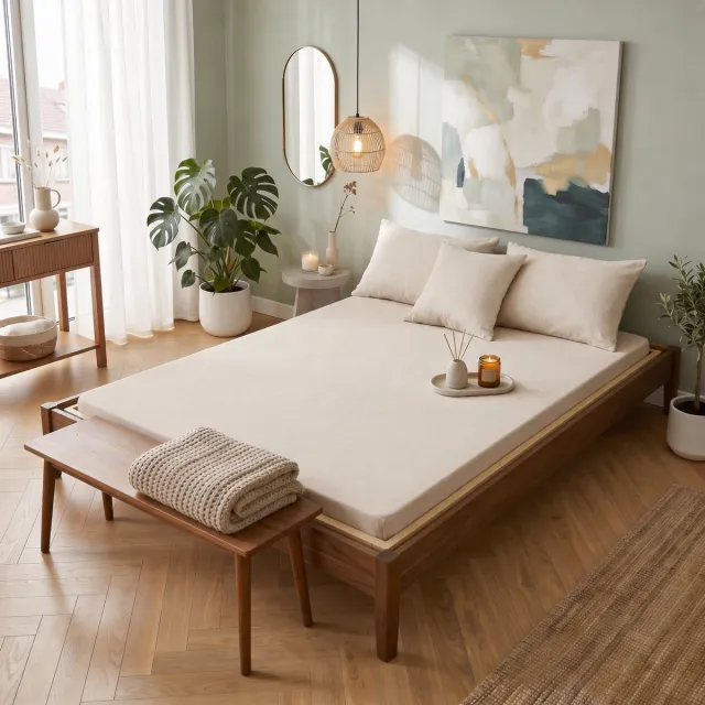 Saphira SOFT Geweven Katoen Topper Hoeslaken – Beige – 180x220 cm – Tweepersoon – 20 cm Matrashoogte – 100% Katoen – 360° Elastiek Rondom – Glad, Ademend & Zacht