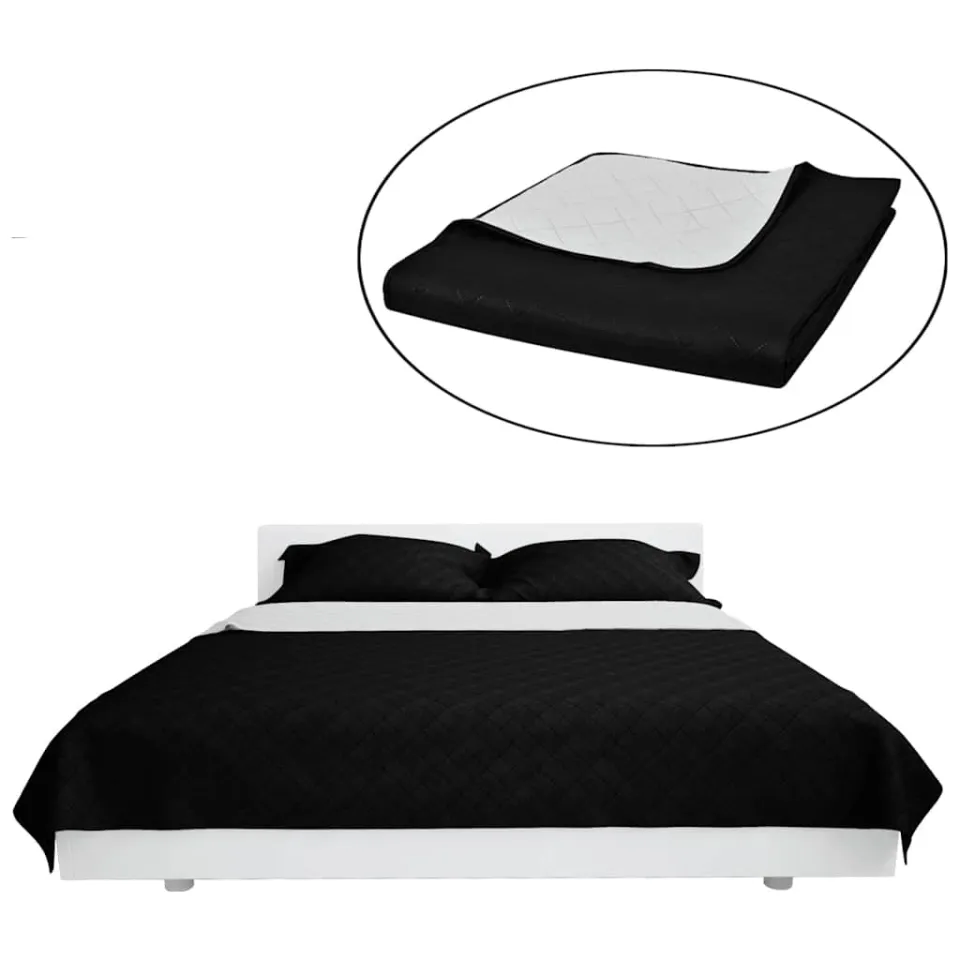vidaXL Bedsprei gewatteerd dubbelzijdig 220x240 cm zwart/wit, foto 4