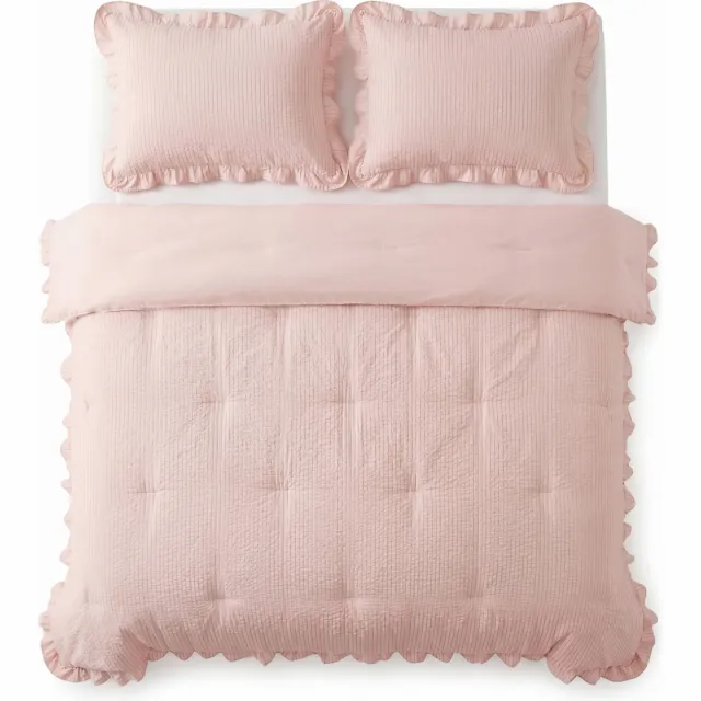 W seersucker dekbed zonder overtrek met kussensloop Lazy - ruffles Roze