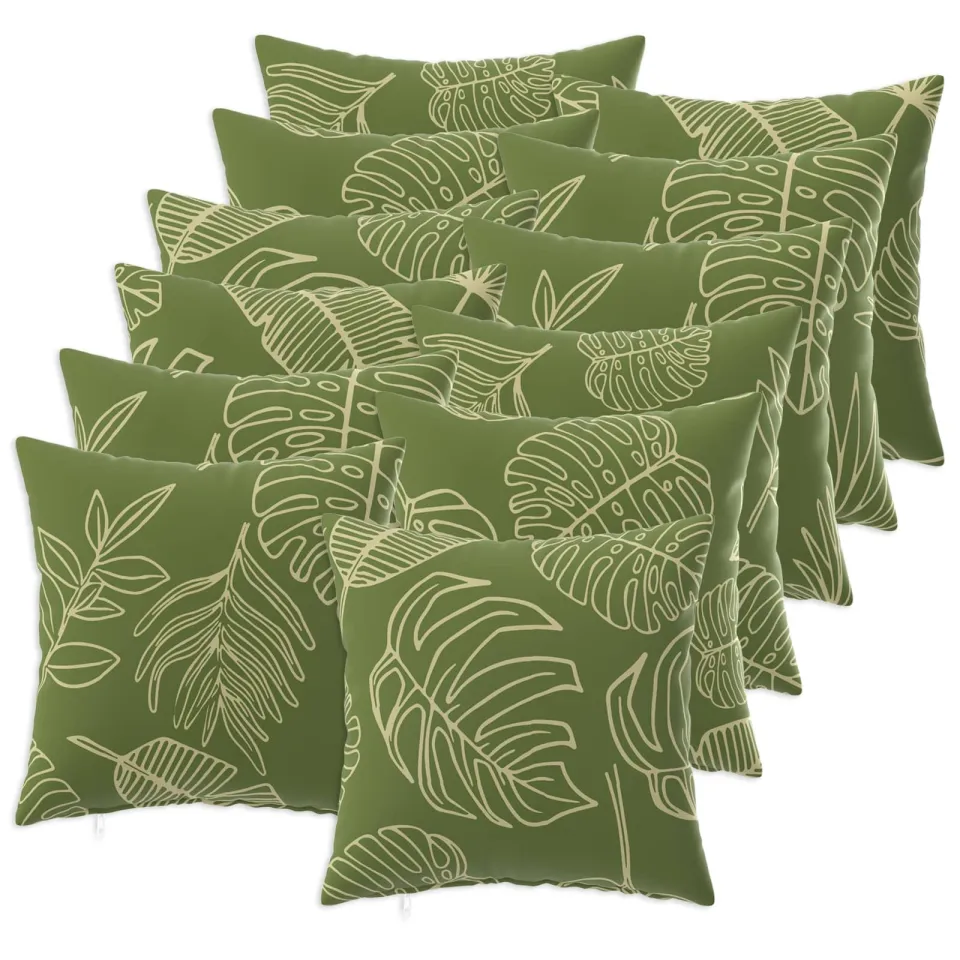 vidaXL Kussensloop 12 st HEERLEN Bladontwerp 45 x 45 cm Polyester Groen