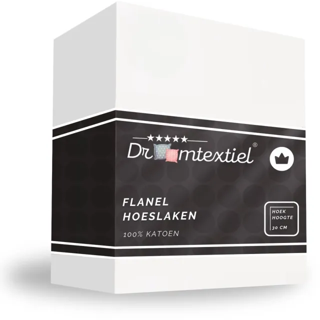 Droomtextiel Hoeslaken Flanel Premium Wit - 200x220 cm - Super Zacht en Warm