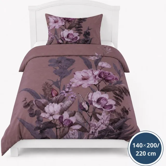 Roden Blue Dekbedovertrek - 140x200/220 - Bruin Roze - multi - Bloemen - Oase - Luxe, Zacht & Comfortabel - Inclusief Kussensloop - Ademend - Kleurvast Bruin Roze multi