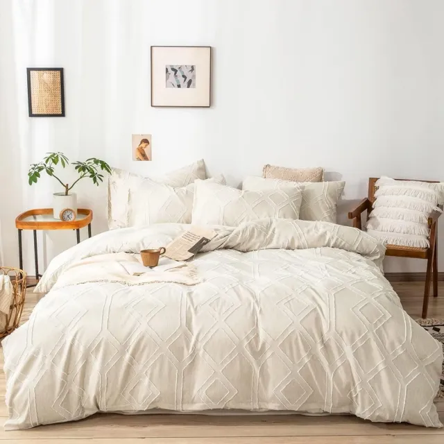 Unyqoos Stijlvolle Boho Beddengoedset met Geometrisch Ontwerp en Ritssluiting voor Optimaal Comfort beige