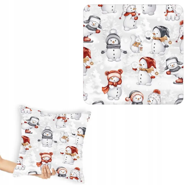 Designpremium Kerstkussenhoes 40x40 cm met Witte Sneeuwpoppen - Katoen Satijn Multicolor