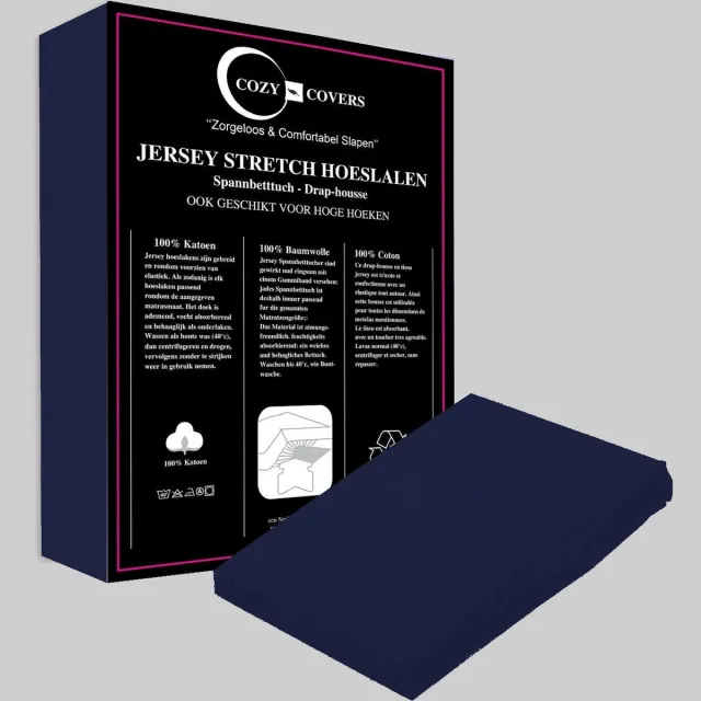 Cozy Covers Jersey hoeslaken 100% katoen 90x200 cm - rondomelastiek + 30 cm matrasdikte - Donkerblauw
