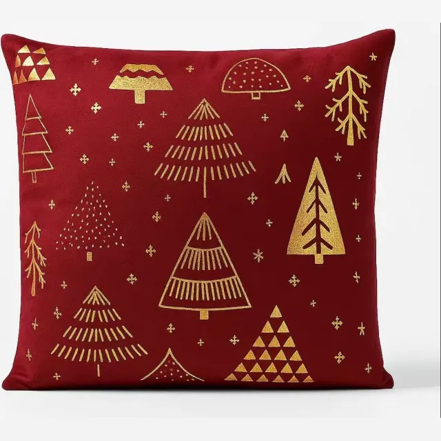 Fitizzio Decoratieve kerstkussenhoezen 40x40cm rood met gouden kerstboom