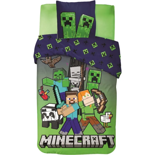 Minecraft Dekbedovertrek - Eenpersoons - 140 x 200 cm - Katoen - Groen