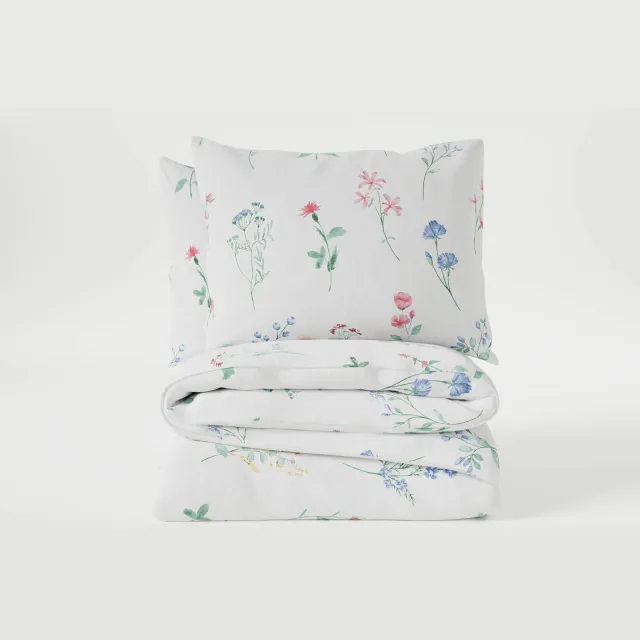 W dekbedovertrek met bloemenprint wit Roze