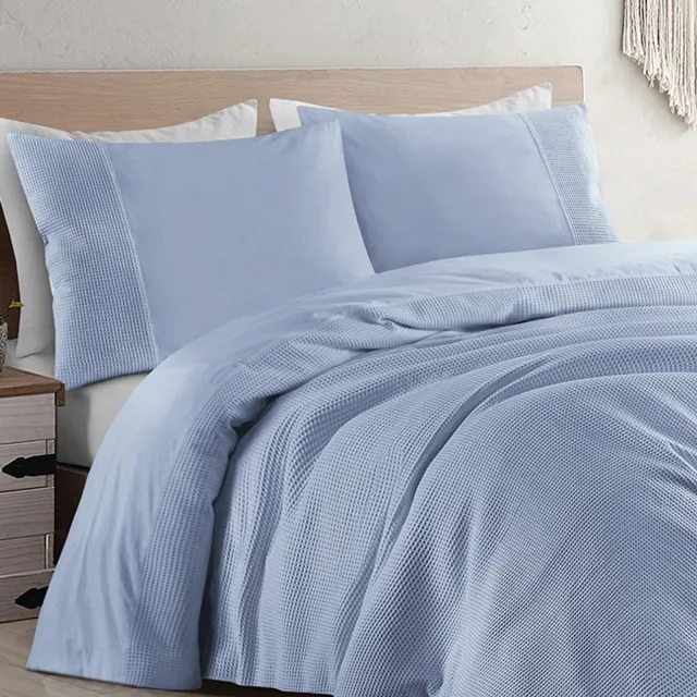 Zavelo DeLuxe Waffle Dekbedovertrek Lichtblauw blauw