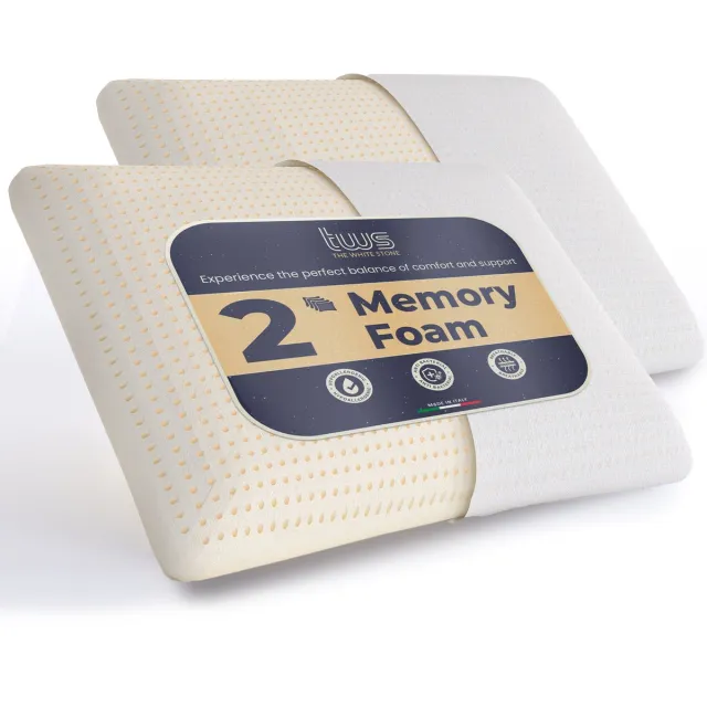 White Stone The White Stone Set van 2 Memory Foam Kussens 40 x 70 cm | Hoogte 11 cm | Hypoallergeen, Ergonomisch en Ademend Nekkussen | Anti-stikfunctie en Verkoelend Bianco