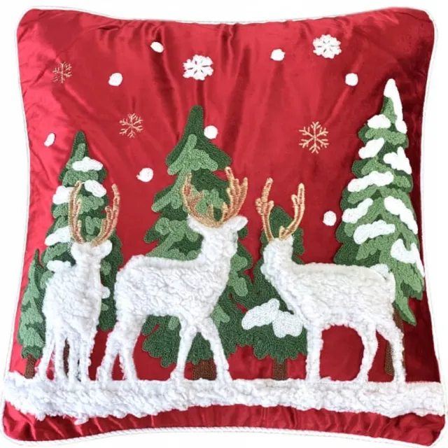 DeHome Kerstkussenhoes 45x45 cm Velours met Rendier Rood