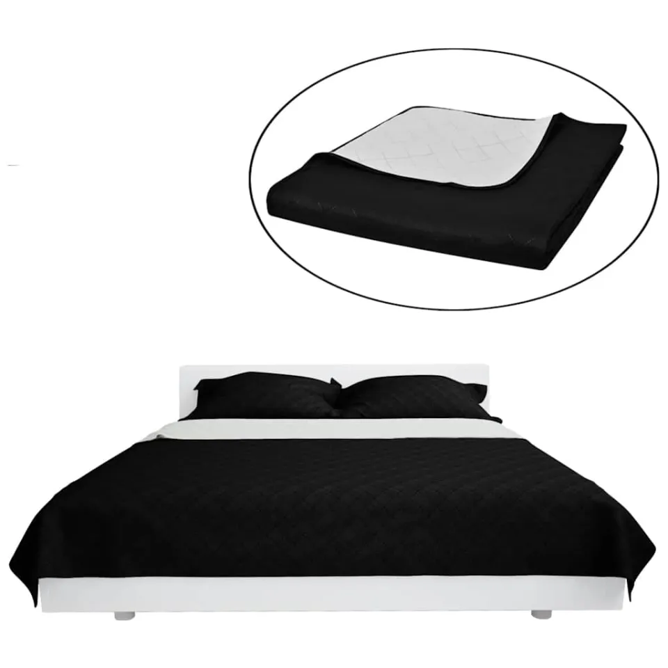 vidaXL Bedsprei gewatteerd dubbelzijdig 230x260 cm zwart/wit, foto 3