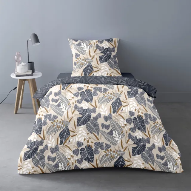 Better Nights Luxe Polar Fleece Dekbedovertrek Liz - 1persoons - 140x200 - planten - kussensloop 63x63 blauw