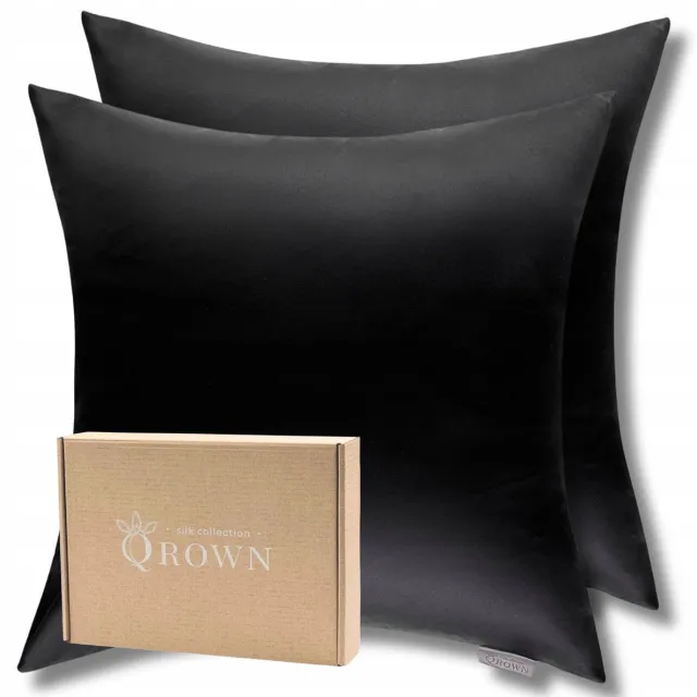 Qrown Set van 2 Zwarte Kussenslopen van Zijde en Katoen 40x40 cm