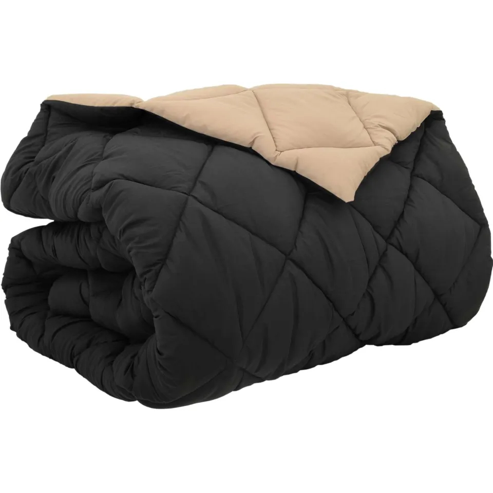 vidaXL Winter Dekbed 200 x 200 cm 450 gsm Microvezel Zwart en Taupe, foto 3