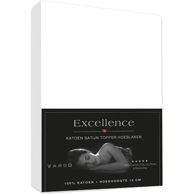 Excellence Katoen Satijn Topper Hoeslaken 200x210cm + 15cm - Wit