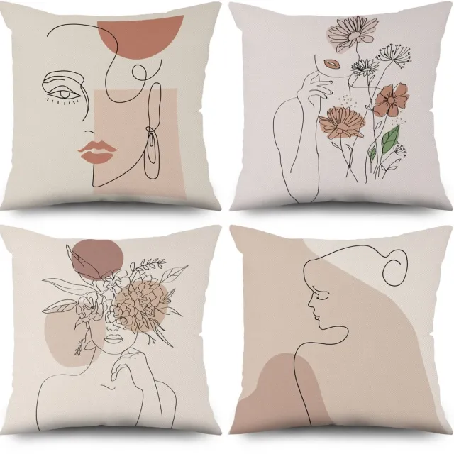 Ibenzoa Bohemien Sierkussenslopen Set van 4 met Abstracte Kunst en Bloemenpatronen beige