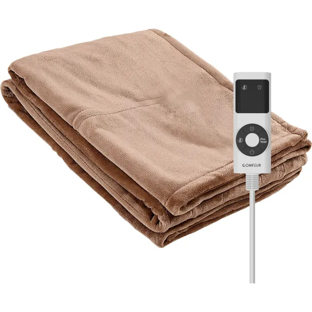 Comfeur Elektrische Deken - Verwarmde Bovendeken 180x120 cm - Dubbelzijdig Fleece Warmtedeken - Automatische Uitschakeling & Timer - 9 Warmtestanden Bruin
