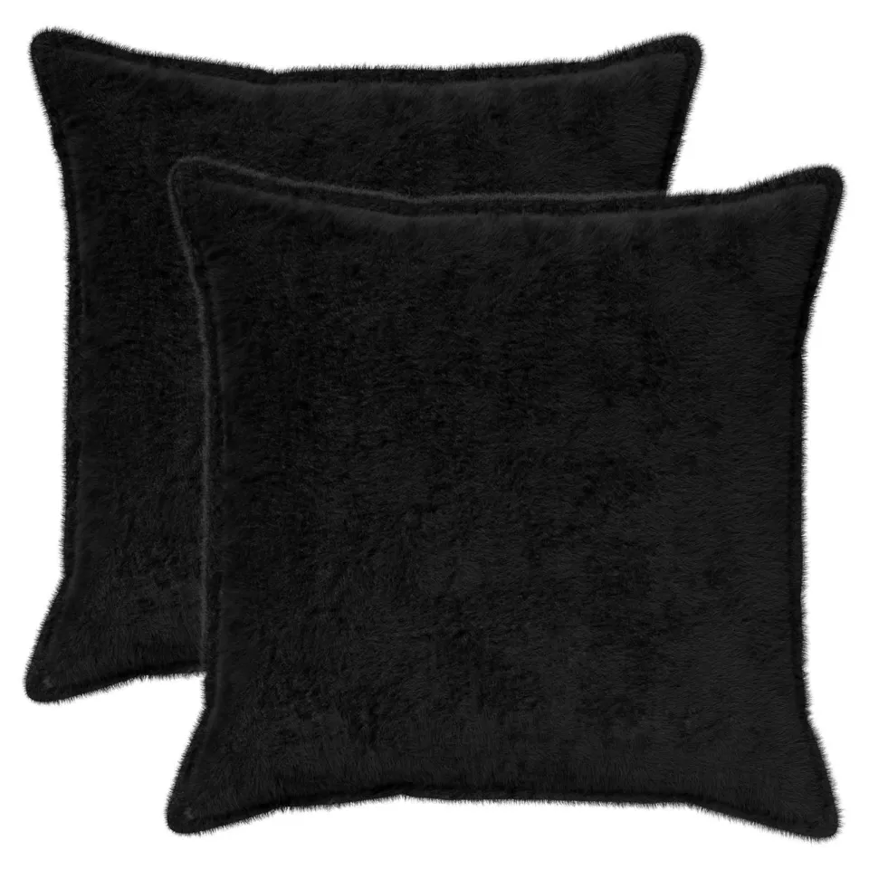 vidaXL Kussensloop 2 st HOUTEN Zwart 65 x 65 cm Nep Konijnenbont, foto 3