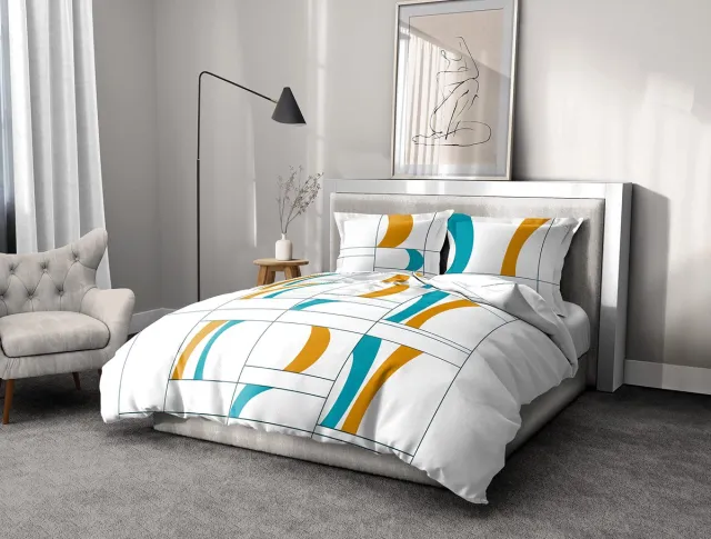 Ibenzoa Luxe katoenen dekbedovertrekset voor in turquoise en oranje Wit