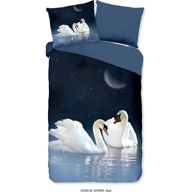 Pure dekbedovertrek zwanen - 1 persoons 140x200/220 cm - Blauw - Microvezel Blue