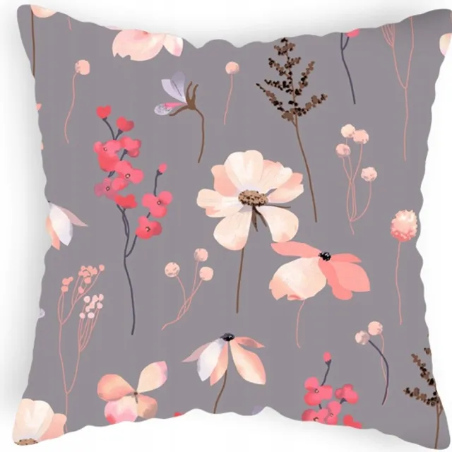 Designpremium Romantische Kussenhoes 40x40 cm Grijs met Bloemendessin