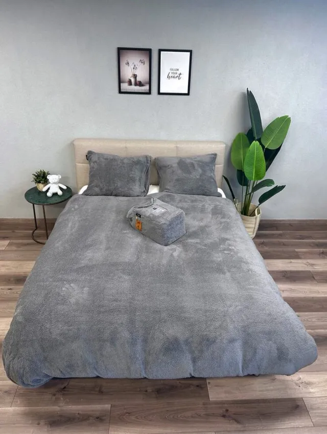 Beau Maison Teddy Fleece dekbedovertrek Grey 200x200/220 cm Grijs
